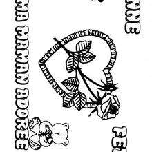 Coloriage F�te des m�res: la rose et le nounours - Coloriage - Coloriage FETE DES MERES - Coloriage CARTE FETE DES MERES