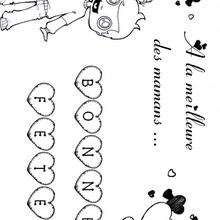 Coloriage Fête des mères: petit garçon et lettres à colorier
