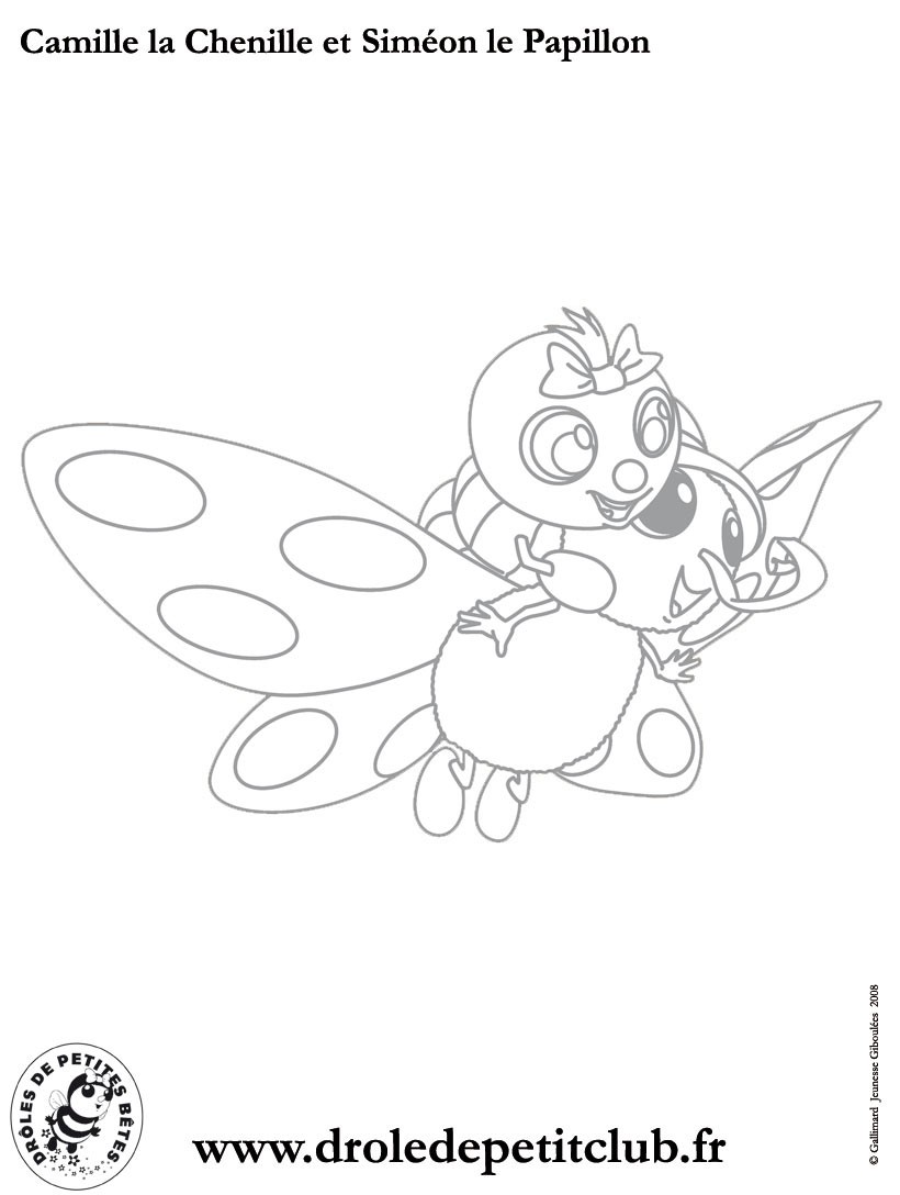 Coloriages coloriage camille la chenille et siméon le papillon  fr