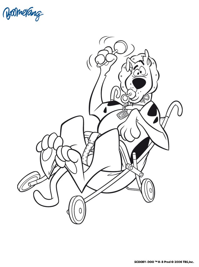 coloriage de scooby doo dans une poussette