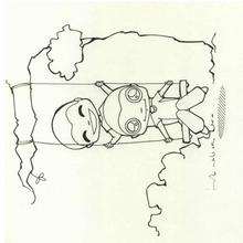 Coloriage de deux enfants sur une balancoire - Coloriage - Coloriage NATURE - Coloriage PRINTEMPS