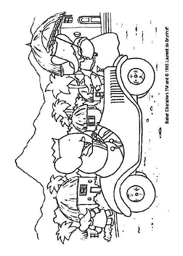 Babar en voiture - Coloriage - Coloriages de tes H�ROS PR�F�R�S - Babar