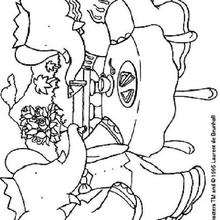 Coloriage de Babar offrant des fleurs