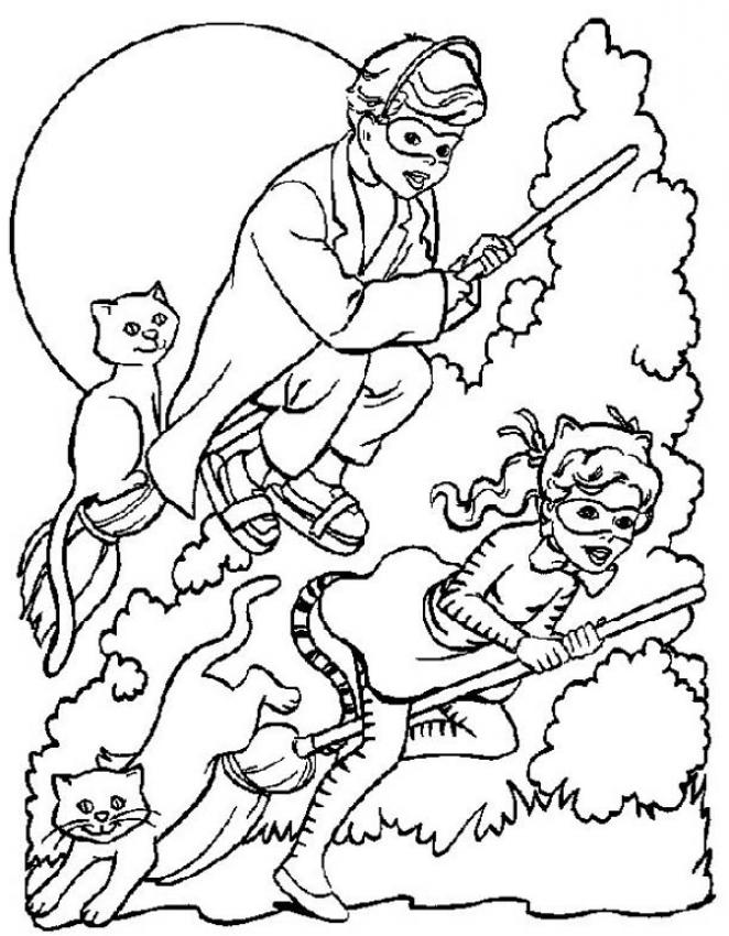 Balais magiques - Coloriage - Coloriages de HALLOWEEN