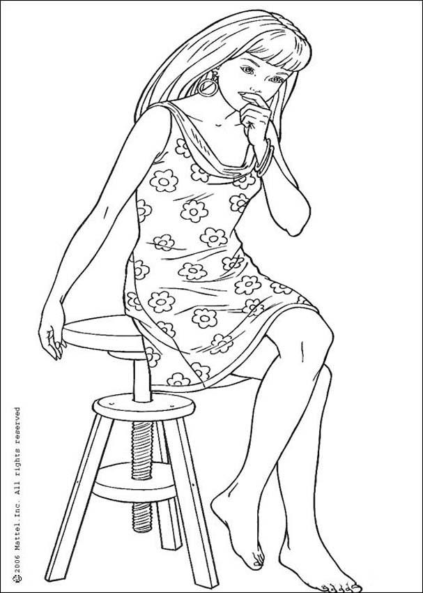 coloriage de barbie dans sa robe a fleurs