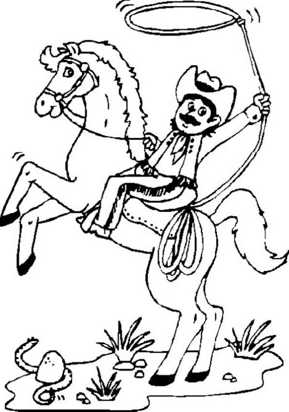Coloriages cowboy sur son cheval  fr.hellokids.com