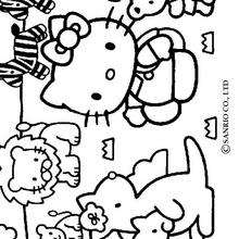 Coloriage de Hello Kitty et les animaux - Coloriage - Coloriage HELLO KITTY