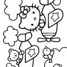 Coloriage de Hello Kitty et ses amis dans les nuages - Coloriage - Coloriage HELLO KITTY