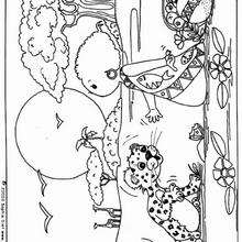 Coloriage de l'enfant et le l�opard - Coloriage - Coloriage ANIMAUX - Coloriage ENFANTS AVEC DES ANIMAUX