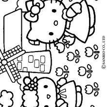 Coloriage de la cueillette des fleurs - Coloriage - Coloriage HELLO KITTY