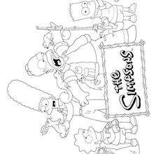 Coloriage de la famille Simpson et les ecureuils - Coloriage - Coloriage PERSONNAGES SERIES TELE - Coloriage SIMPSON - Coloriage FAMILLE SIMPSON