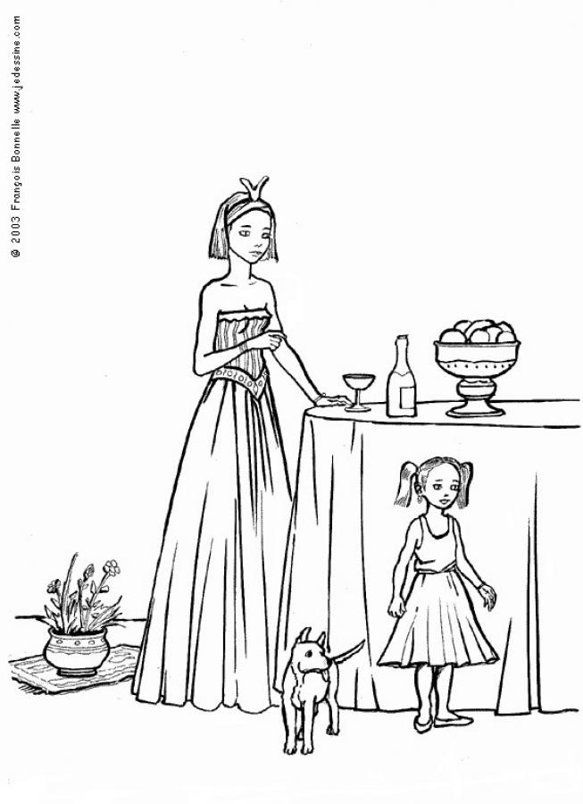 Coloriages coloriage d'une petite fille avec un chien  fr.hellokids.com