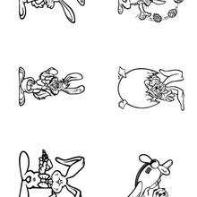 Coloriage de lapins jongleur, aviateur, surprise