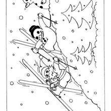Coloriage de bonhommes de neige au ski