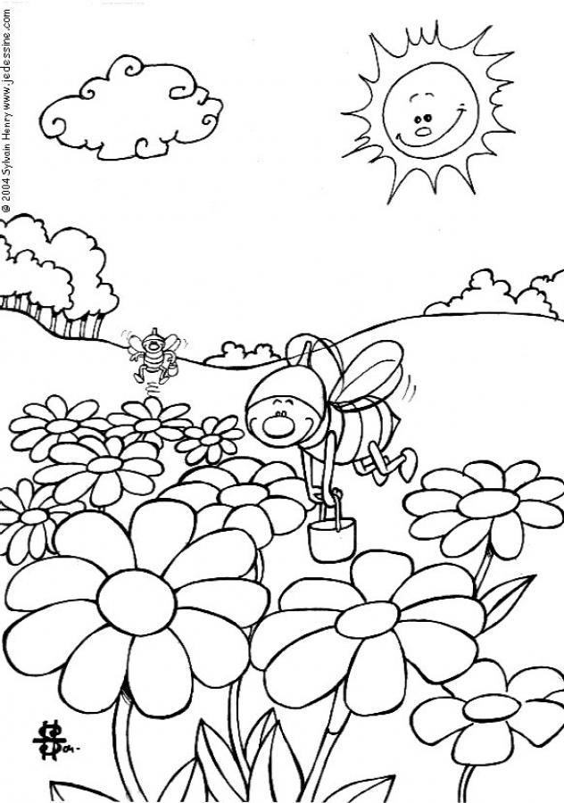 Coloriages Coloriage Dabeilles Qui Butinent