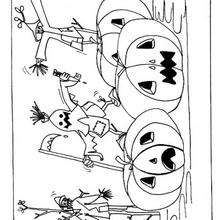 Coloriage des épouvantails et des citrouilles - Coloriage - Coloriage FETES - Coloriage HALLOWEEN - Coloriage CITROUILLE HALLOWEEN
