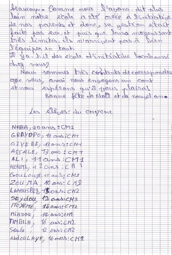 Lettre des élèves togolais - page 3 - Lecture - REPORTAGES pour enfant - Aide et Action - 1ere vague de correspondance TOGO