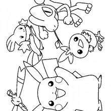 Goélise, Pikachu,Gobou, Poussifeu, Arcko - Coloriage - Coloriage POKEMON