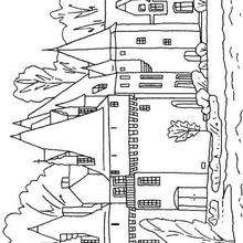 Coloriage d'un château et ses douves - Coloriage - Coloriage A IMPRIMER - Coloriage A IMPRIMER LIEUX ET BATIMENTS