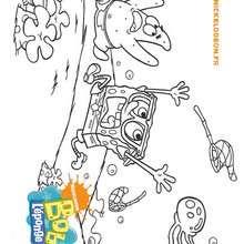 Coloriage de Bob et Patrick poursuivis par une méduse - Coloriage - Coloriage BOB L'EPONGE - Coloriage PATRICK