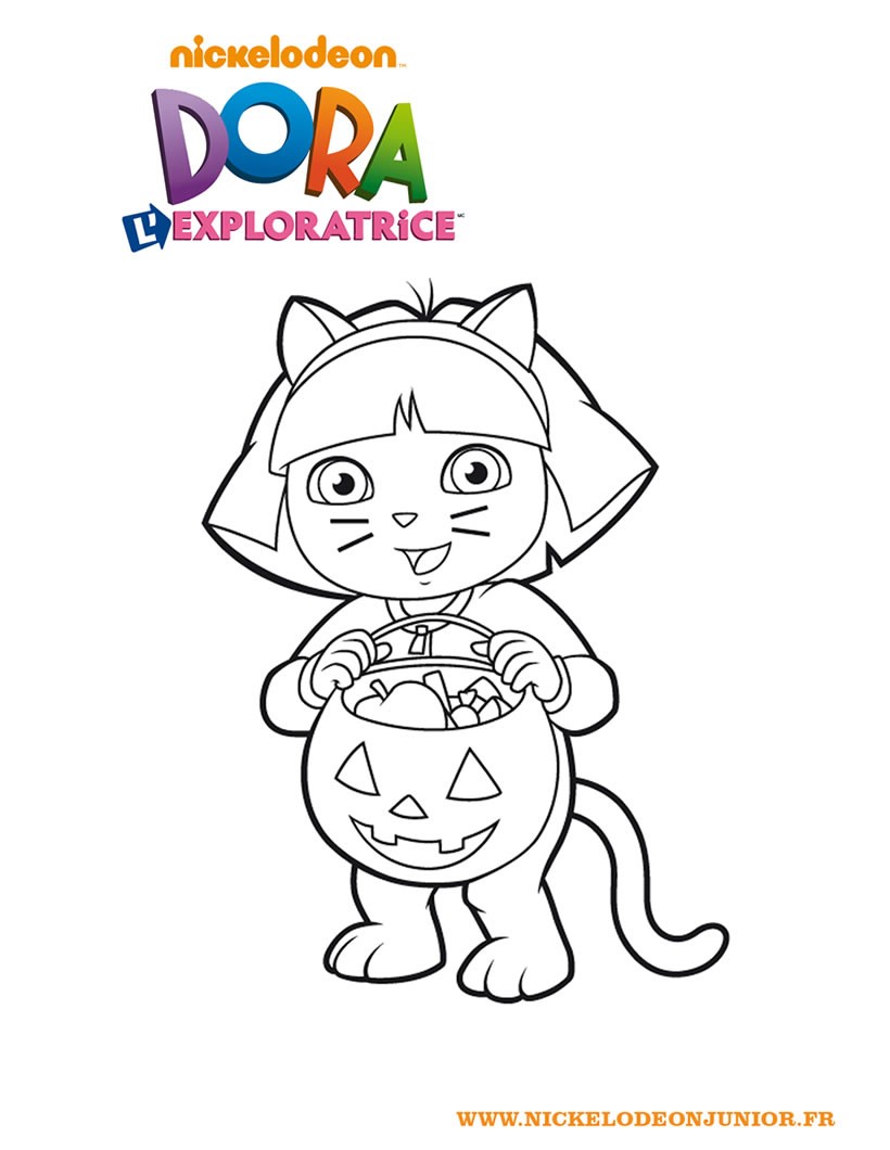 Coloriage de Dora déguisée pour Halloween