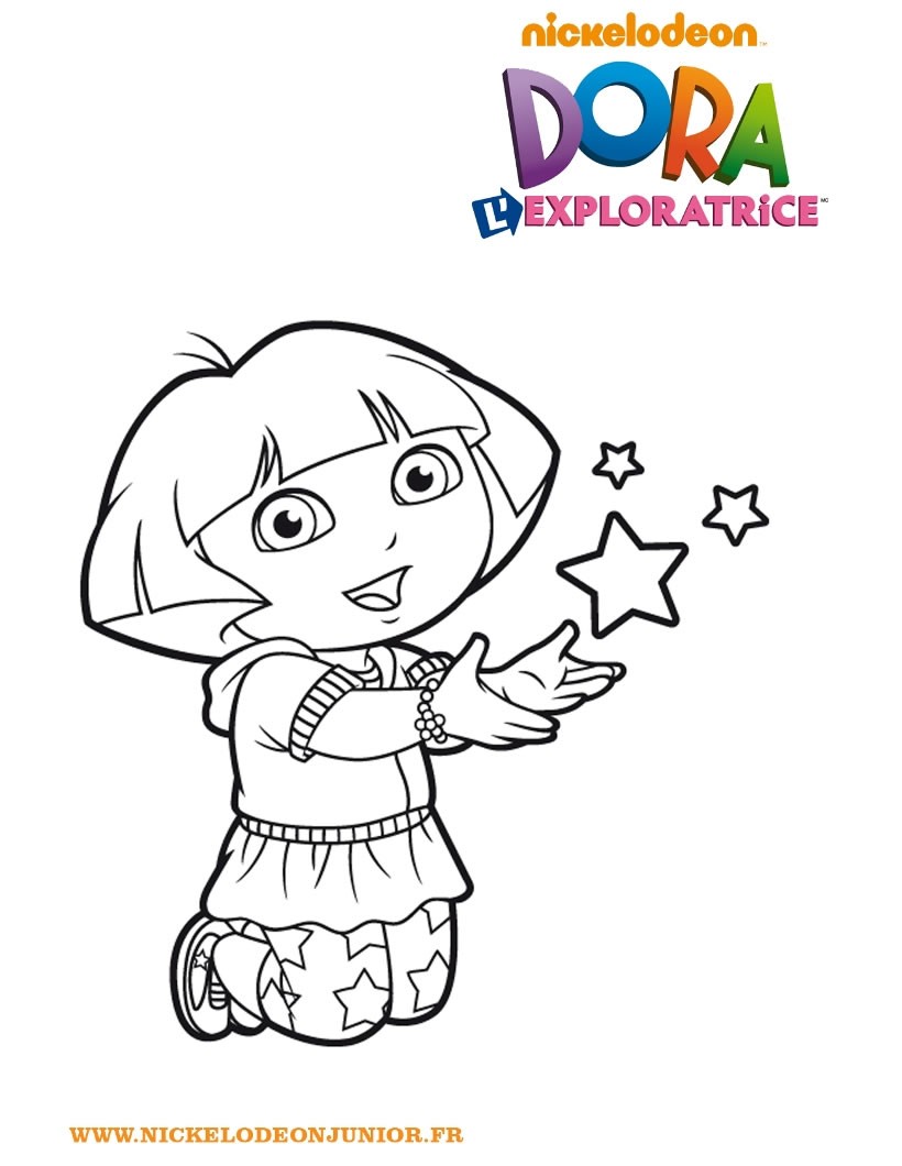 Coloriage de Dora qui touchent les étoiles