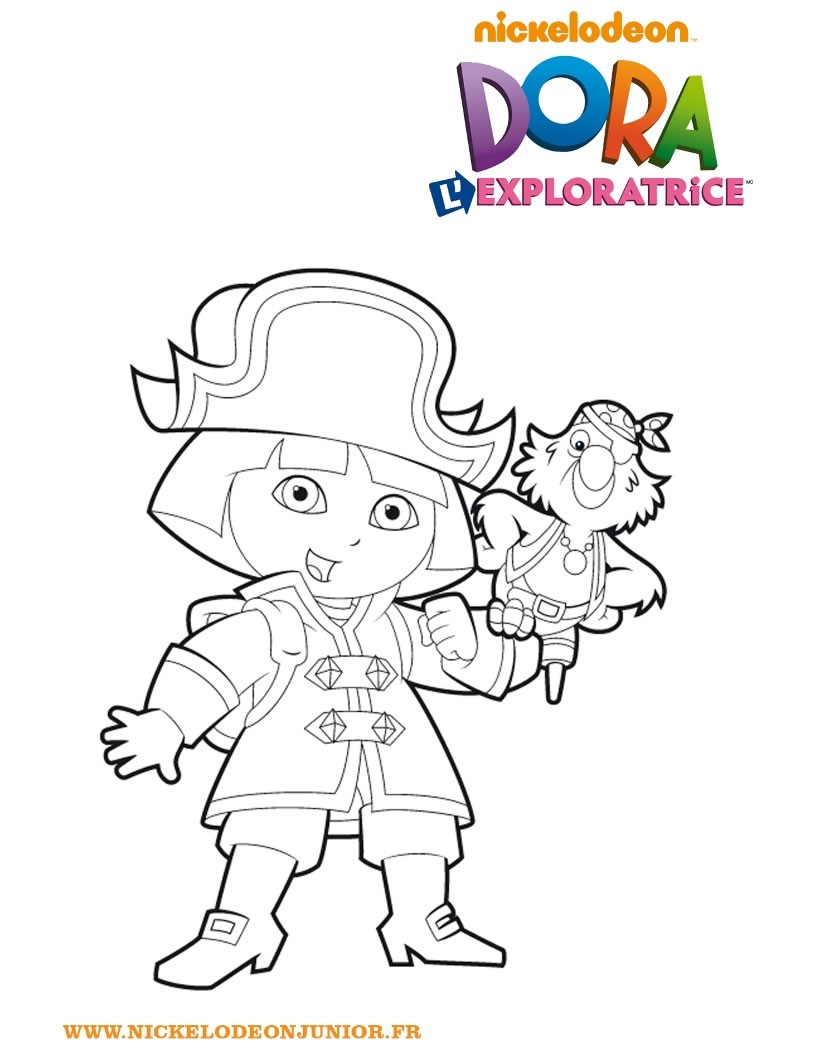 Coloriage de Dora habillée en pirate Coloriage de Dora qui