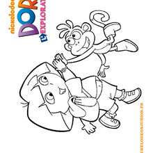 Coloriage de Dora et Babouche qui se tapent dans la main - Coloriage - Coloriage DORA - Coloriage BABOUCHE