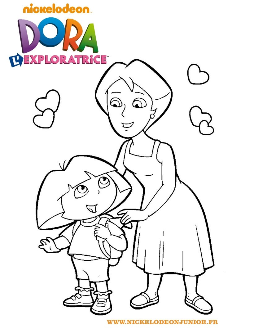 Coloriage de Dora et sa Maman