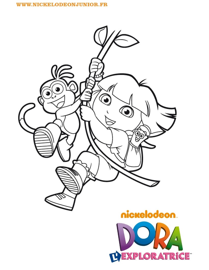 Coloriage de Dora imitant Tarzan