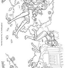 Coloriage de la chute de Corinne dans les rosiers