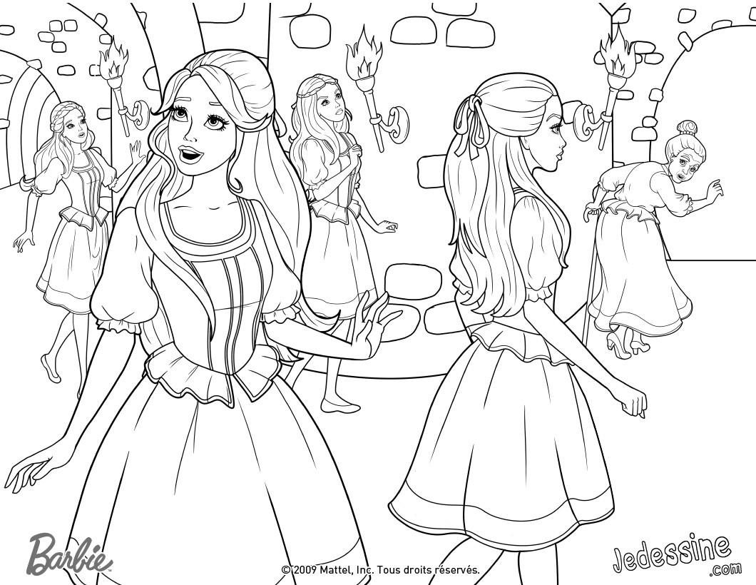 Coloriage Barbie Coloriage des filles   la découverte du ch¢teau