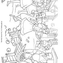 Coloriage d'une querelle entre Barbie et les hommes du village - Coloriage - Coloriage BARBIE