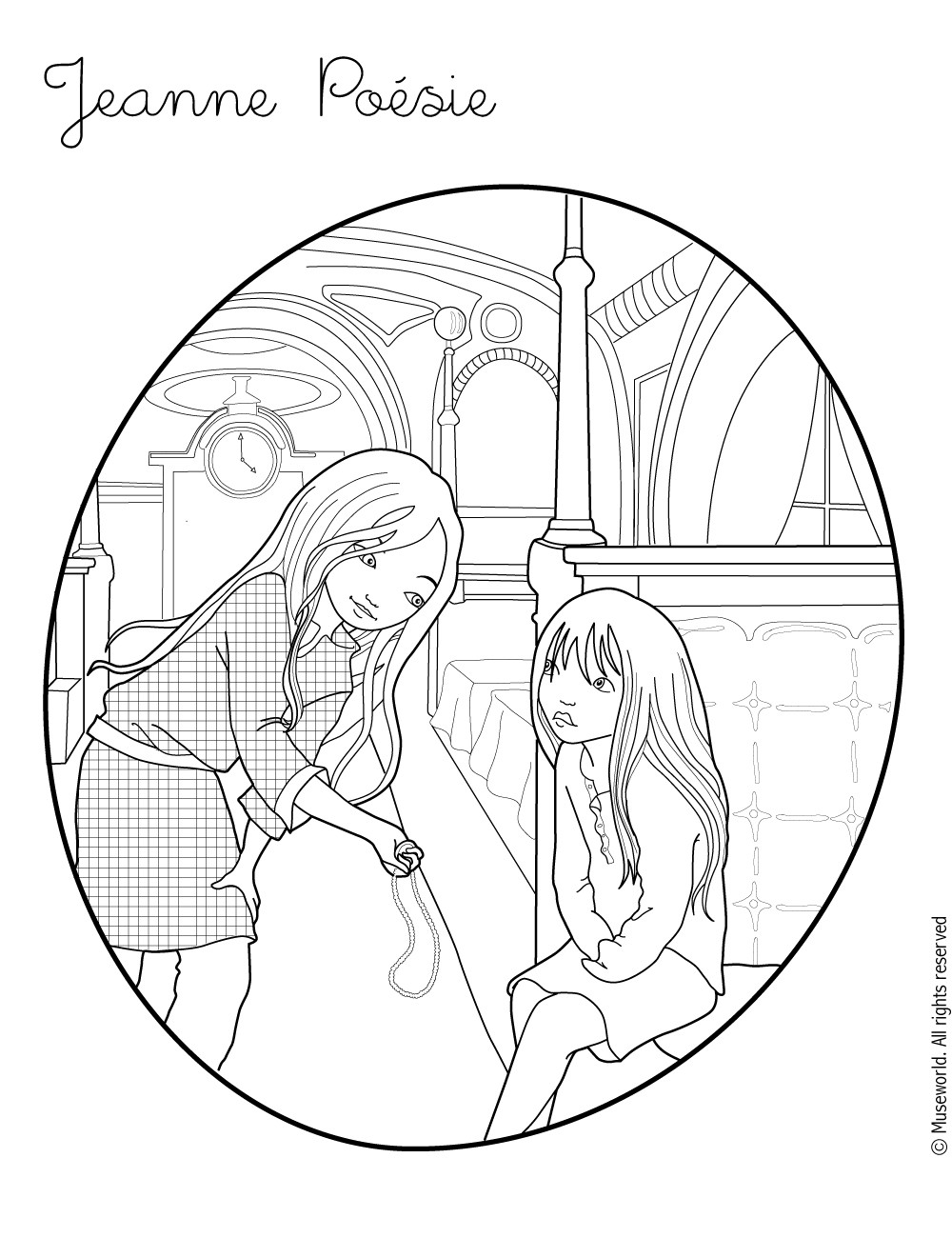 Coloriage de Jeanne Poésie qui aide une amie