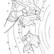Merliah et un poisson - Coloriage - Coloriage BARBIE - Coloriage BARBIE ET LE SECRET DES SIRÈNES - Coloriage de MERLIAH