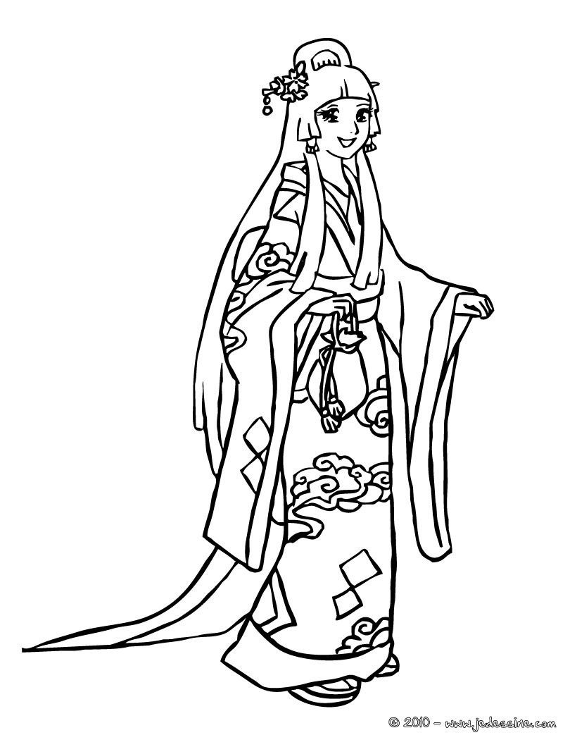 Coloriage princesse JAPONAISE
