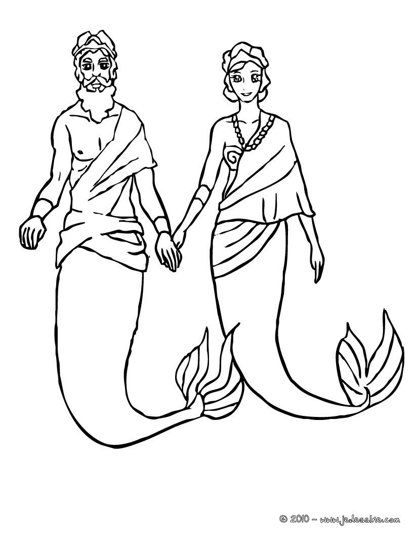 Le ROI et la REINE des SIRENES à colorier