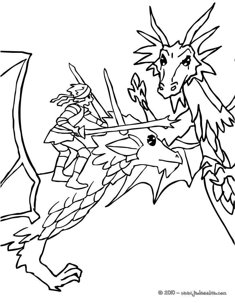 dragon et chevalier attaquent un méchant dragon Coloriage Coloriage GRATUIT Coloriage PERSONNAGE IMAGINAIRE