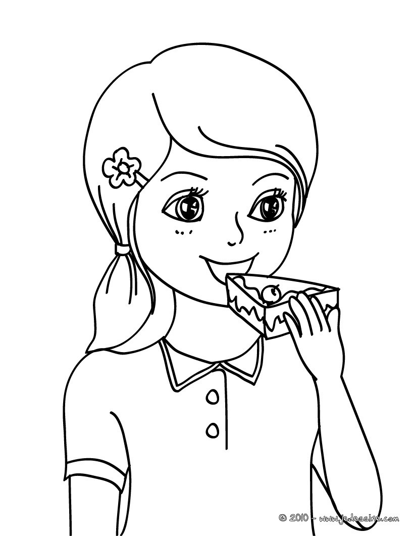 Attractive Dessin D Une Fille 9 Coloriage Fille Qui Mange Une Part De