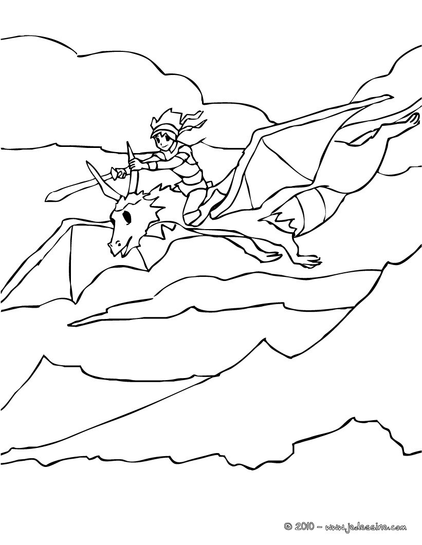 Coloriages le gentil chevalier sur son dragon volant fr Coloriage Le gentil chevalier sur son dragon volant