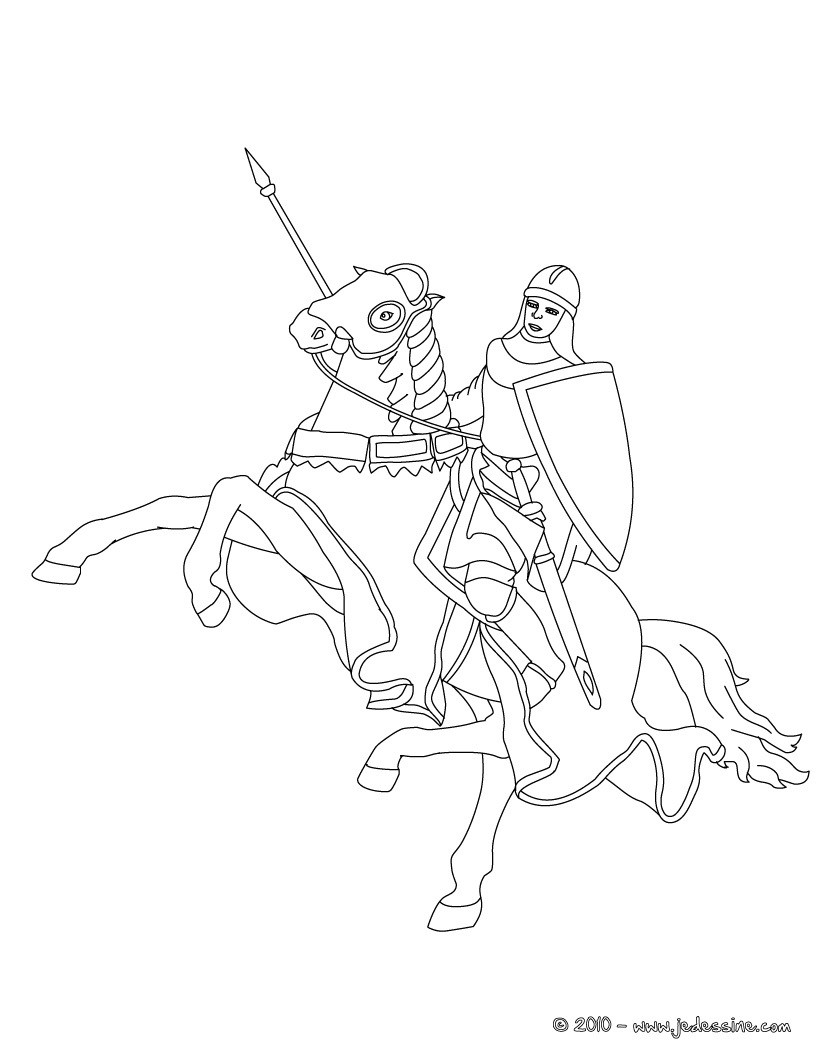 Coloriages chevalier en armure sur son cheval  fr.hellokids.com