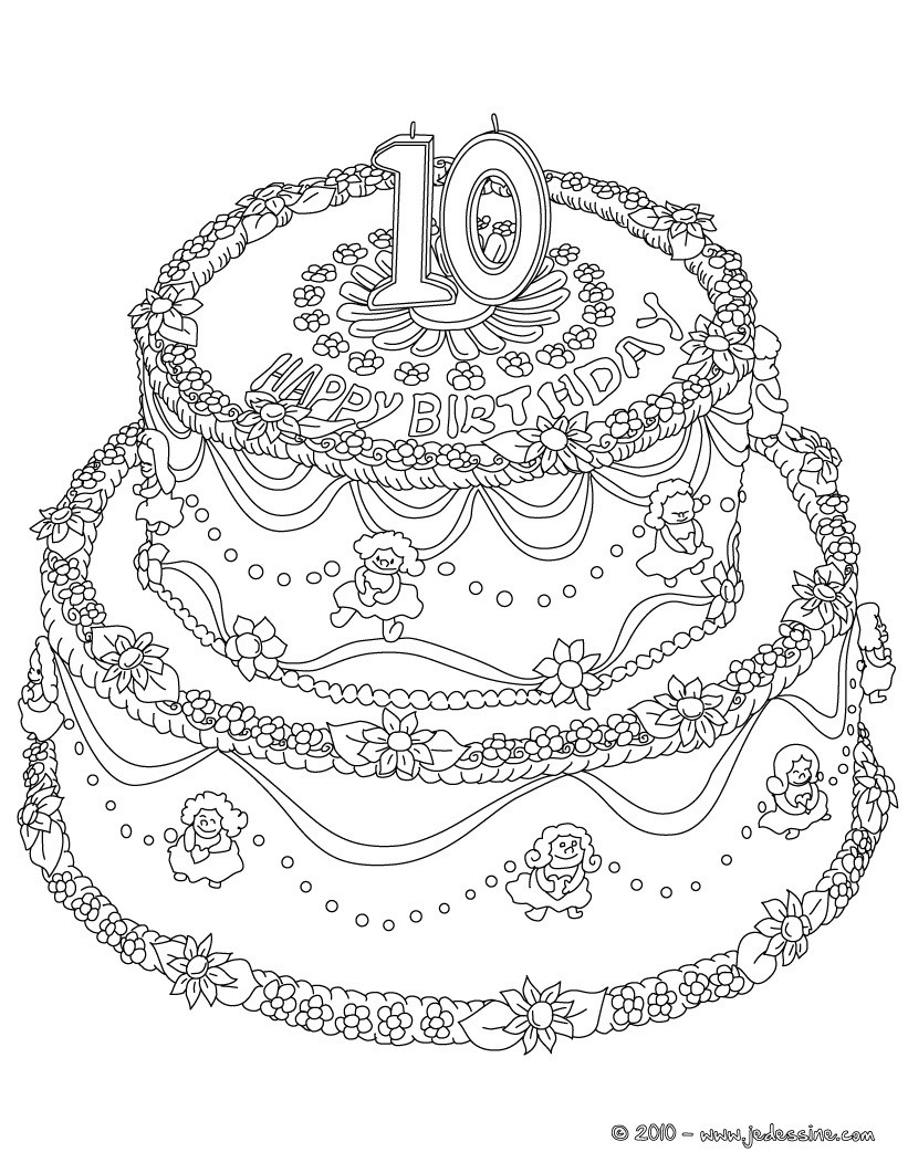 coloriage anniversaire 10 ans Hugo l'escargot - dessin gateau anniversaire 10 ans