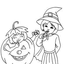 Coloriage d'Halloween : 2 SORCIERES déguisées à colorier