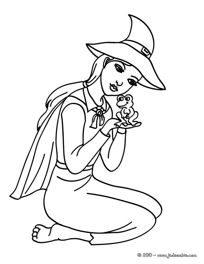 SORCIERE et grenouille à colorier