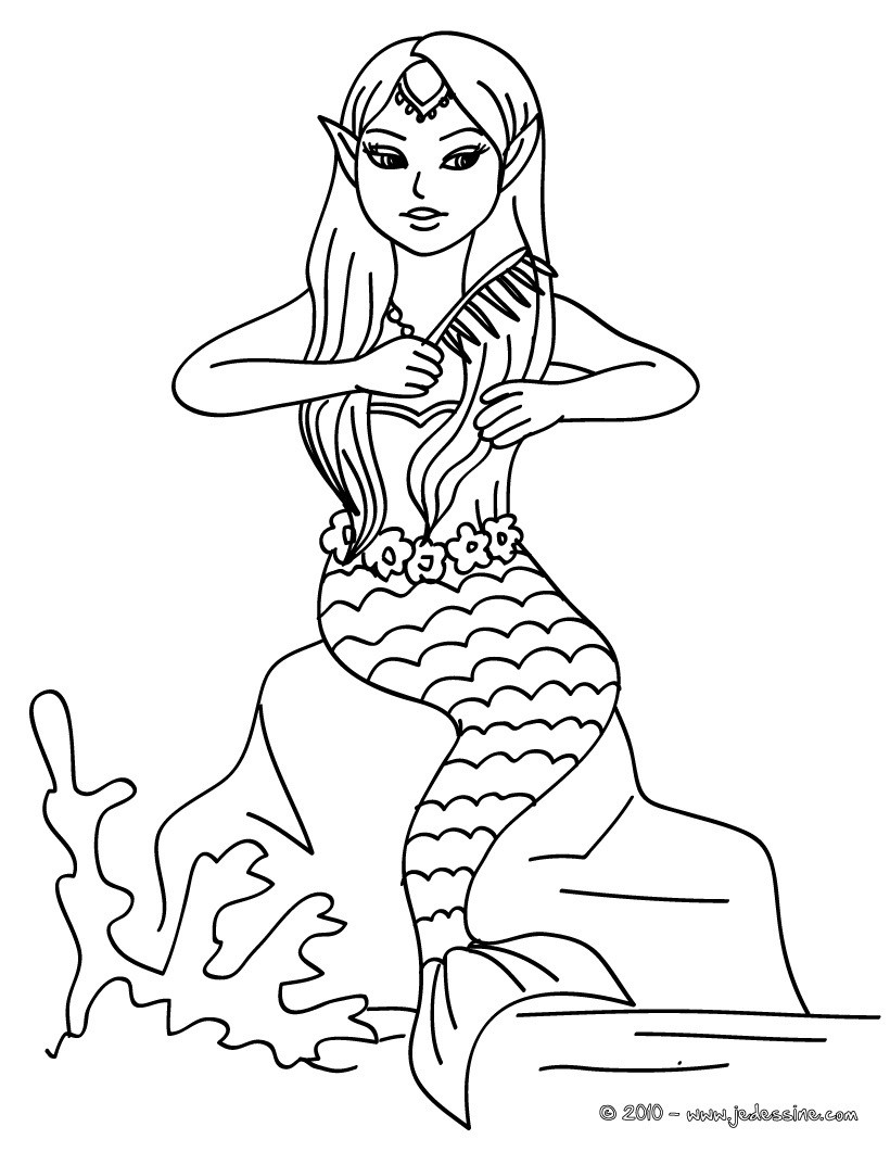 Coloriages coloriage petite sirène peigne gratuit  fr.hellokids.com