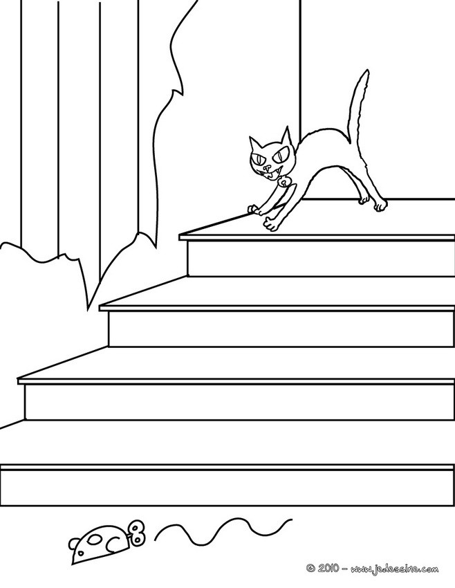 chat et souris à colorier