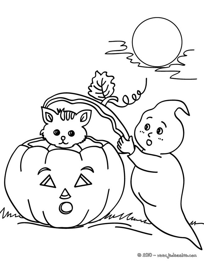coloriage fantôme et chaton