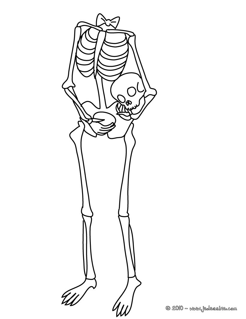 coloriage de squelette portant sa tªte