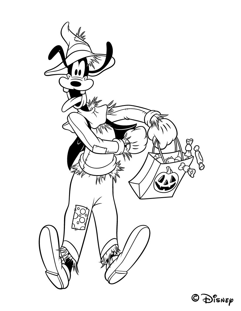 Coloriages coloriage de pluto donald dingo mickey et minie Dingo et son sac de bonbons Halloween
