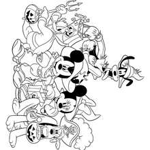 Coloriage de Pluto, Donald, Dingo, Mickey et Minie déguisés pour Halloween - Coloriage - Coloriage FETES - Coloriage HALLOWEEN - Coloriages Halloween avec Disneyland